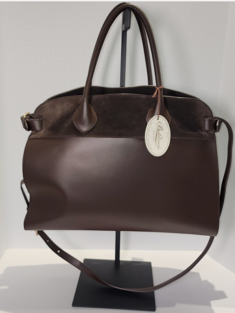 BOLDRINI BROWN LEATHER AND SUEDE TOTE BAG